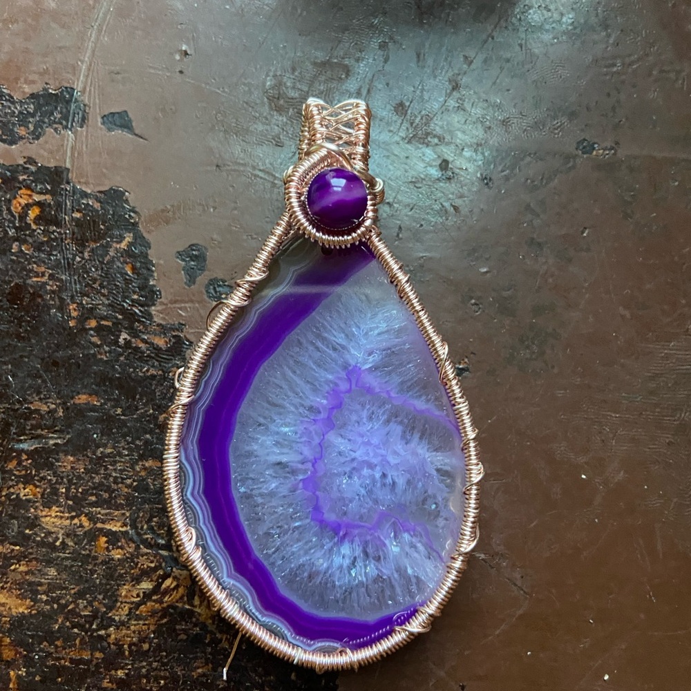 Purple Agate Wire Wrapped Pendant